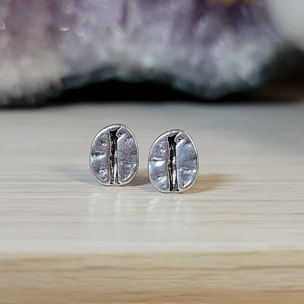 Coffee Bean Stud Earrings, unisex - Picture 1 of 6